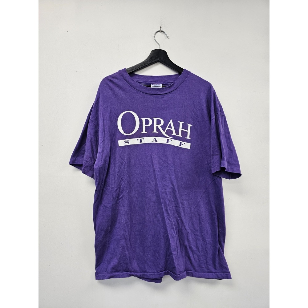 VINTAGE‎ Adult XL Oprah Winfrey Show Purple Shirt 90s Short Sleeve TV Staff